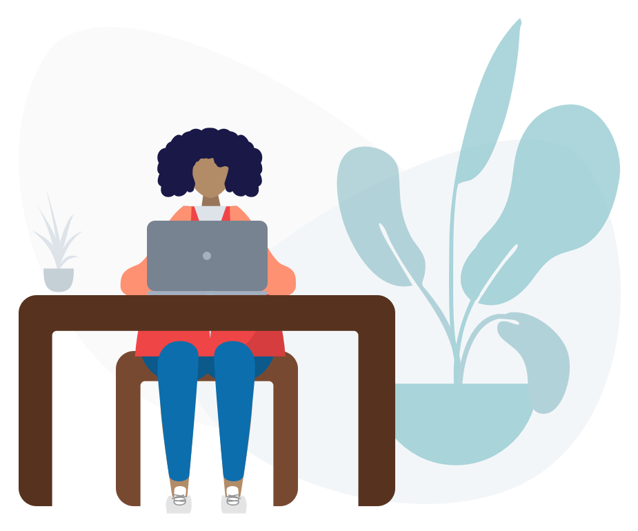 illustration of woman sitting at desk with laptop