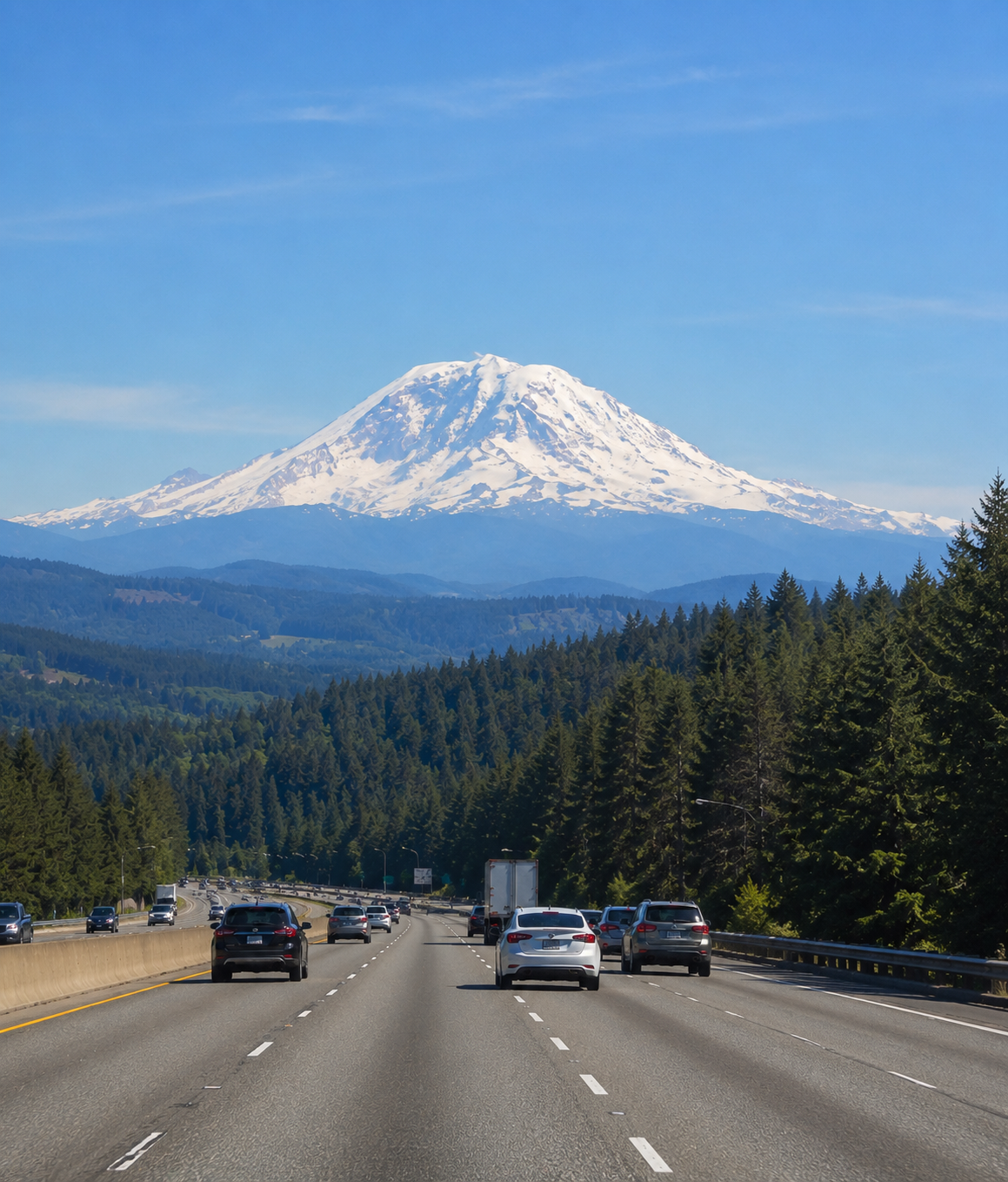 View of Mt Rainier from freeway